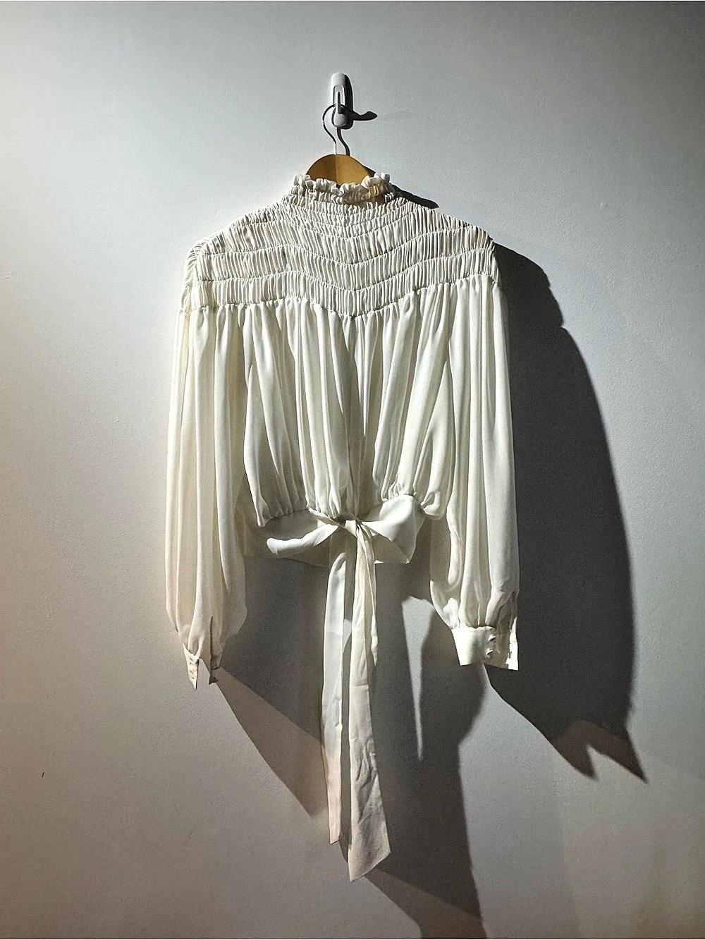 Frame Smocked Tie Back Blouse in White